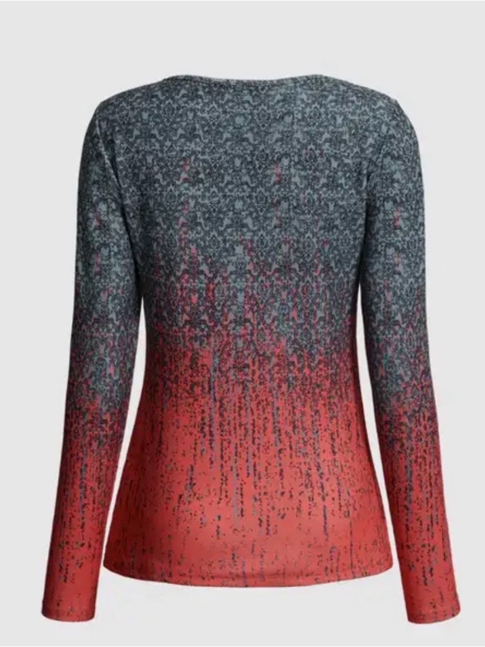 Flamingals Women's Ombre Long-Sleeve Henley Top in Coral and Blue - Picture 6 of 12